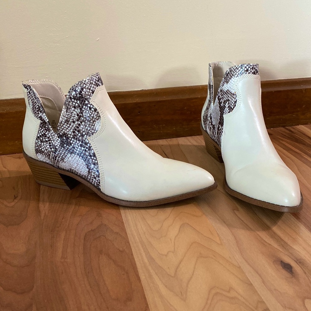 White snake skin booties